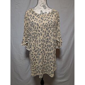 Perfect Peach Beige Gray‎ Neutral Leopard Print Knit Tunic Blouse Women's XL